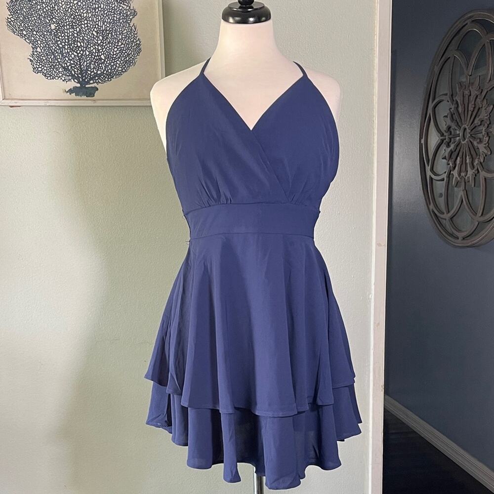 Source Unknown Blue Halter Mini Dress